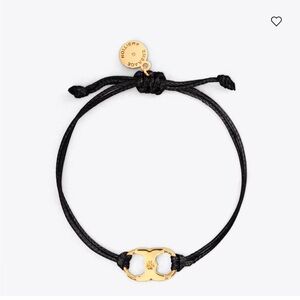 Tory Burch Embrace Ambition Gold Charm Bracelet on Black Cord